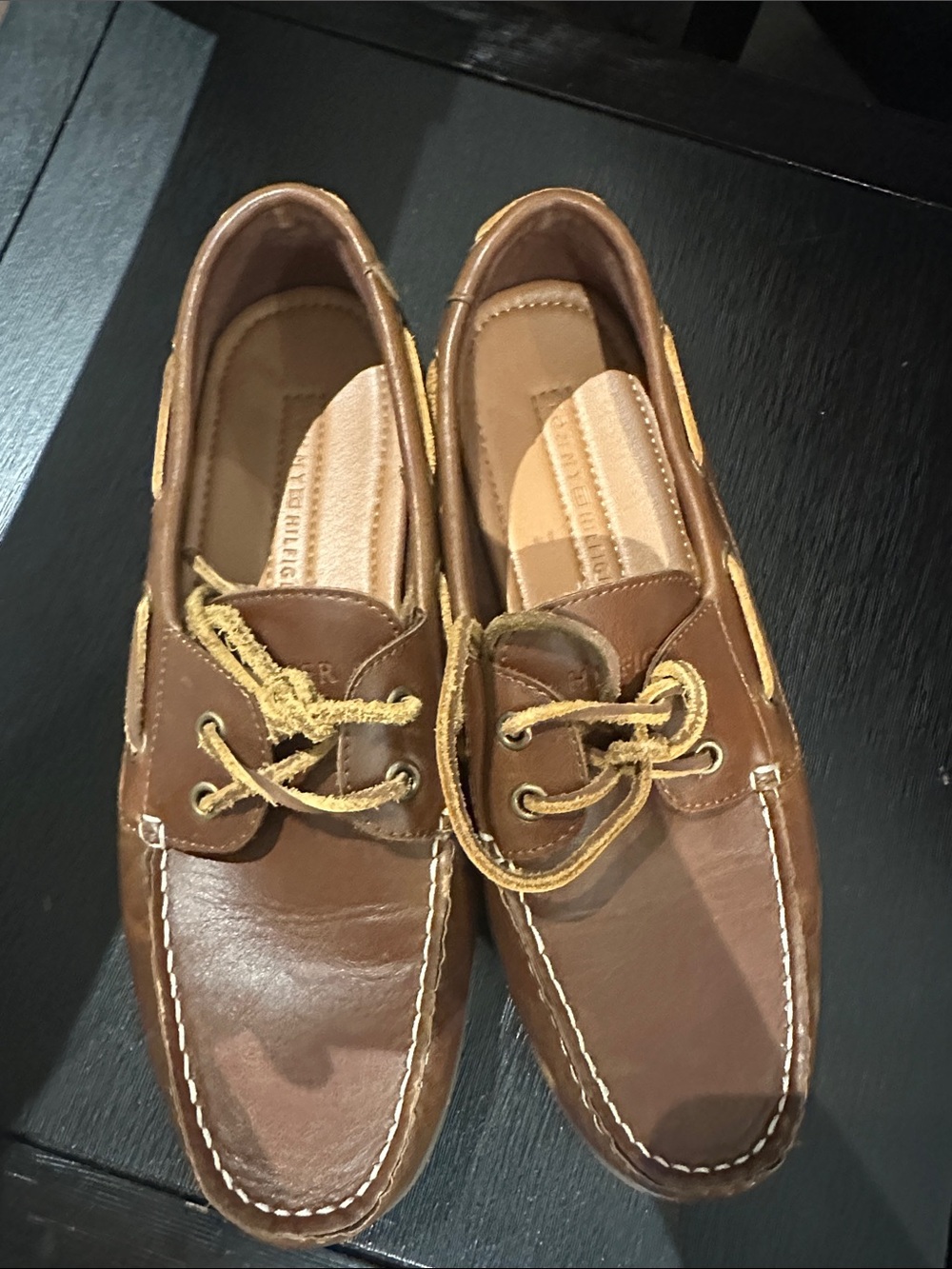 Tommy Hilfiger Brown Leather Boat Shoes with Tan Laces